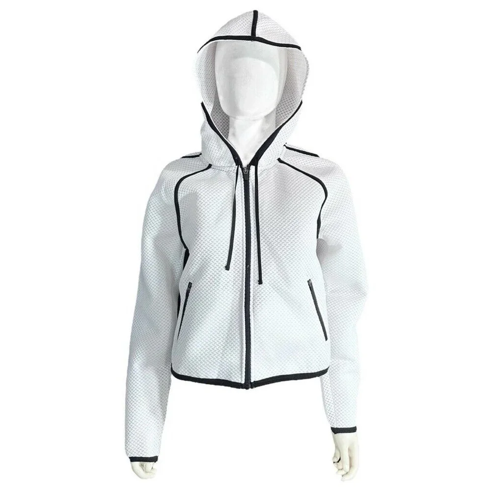 Hot Beso Hooded Zip Up Jacket White Black Women's Medium